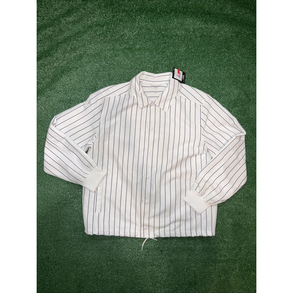 DSG White Pinstriped Coach Jacket Men's‎ Size Small Button Front Pockets NWT